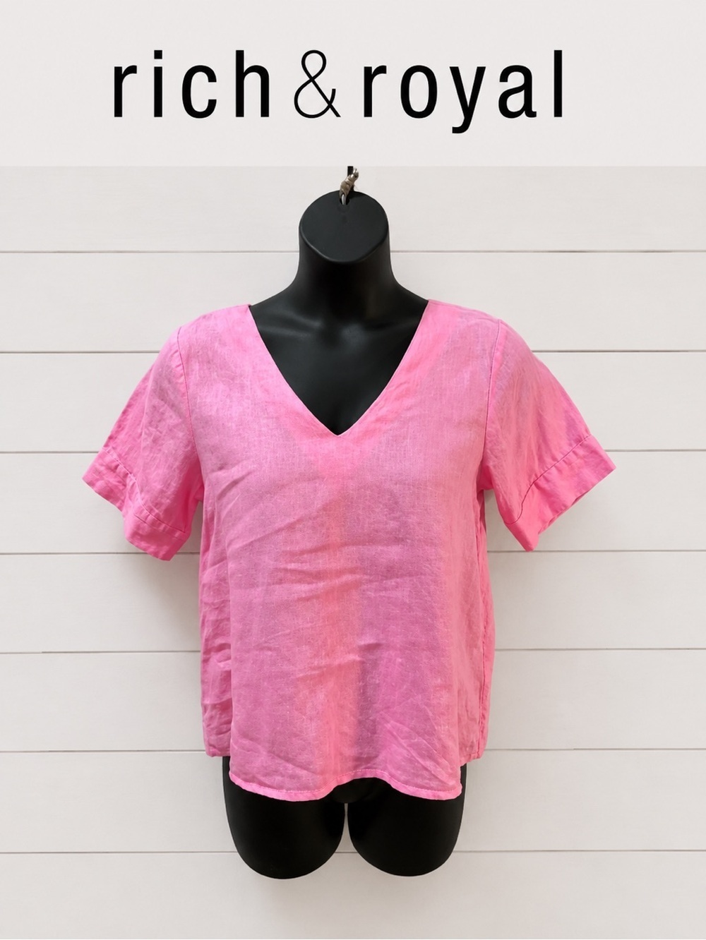 RICH & ROYAL – Pink Linen Top (Estimated M)